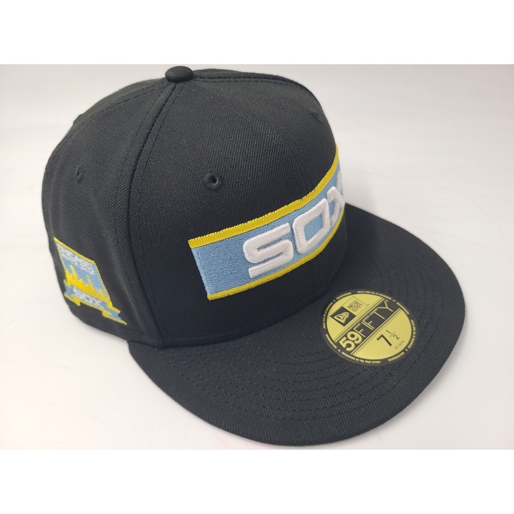 Chicago White Sox New Era 59Fifty City Patch Fitted 7 1/2 Hat Cap MLB Black Blue